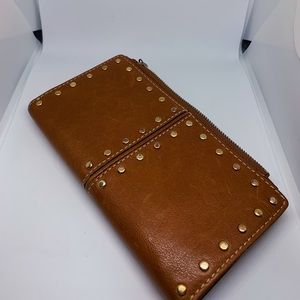 studded michael kors leather brown wallet